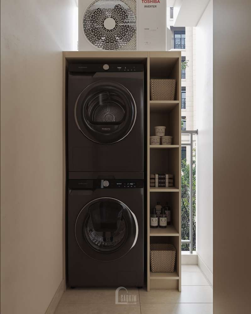 Không gian khu vực ban công tại thiết kế nội thất chung cư Vinhomes Smart City mang phong cách Modern Retro